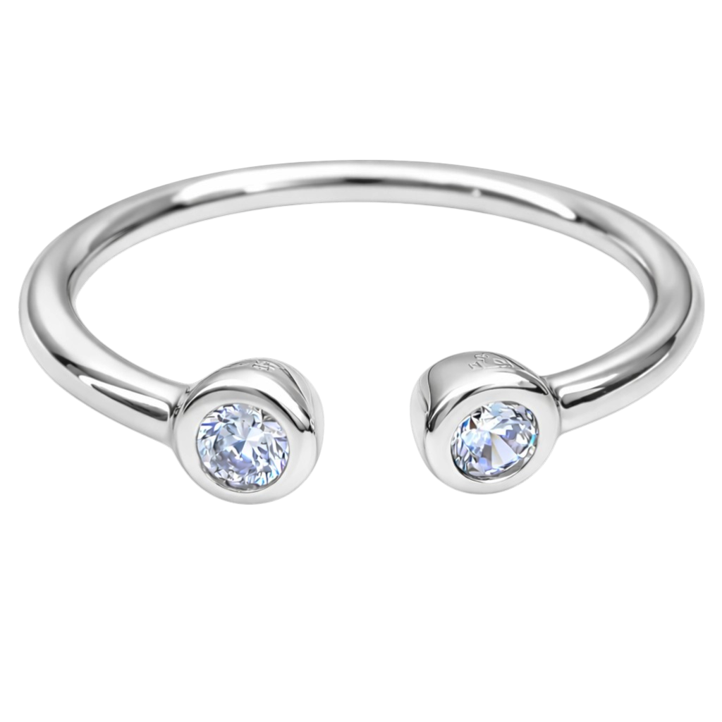 Bague ouverte double zirconium – Argent 925 rhodié