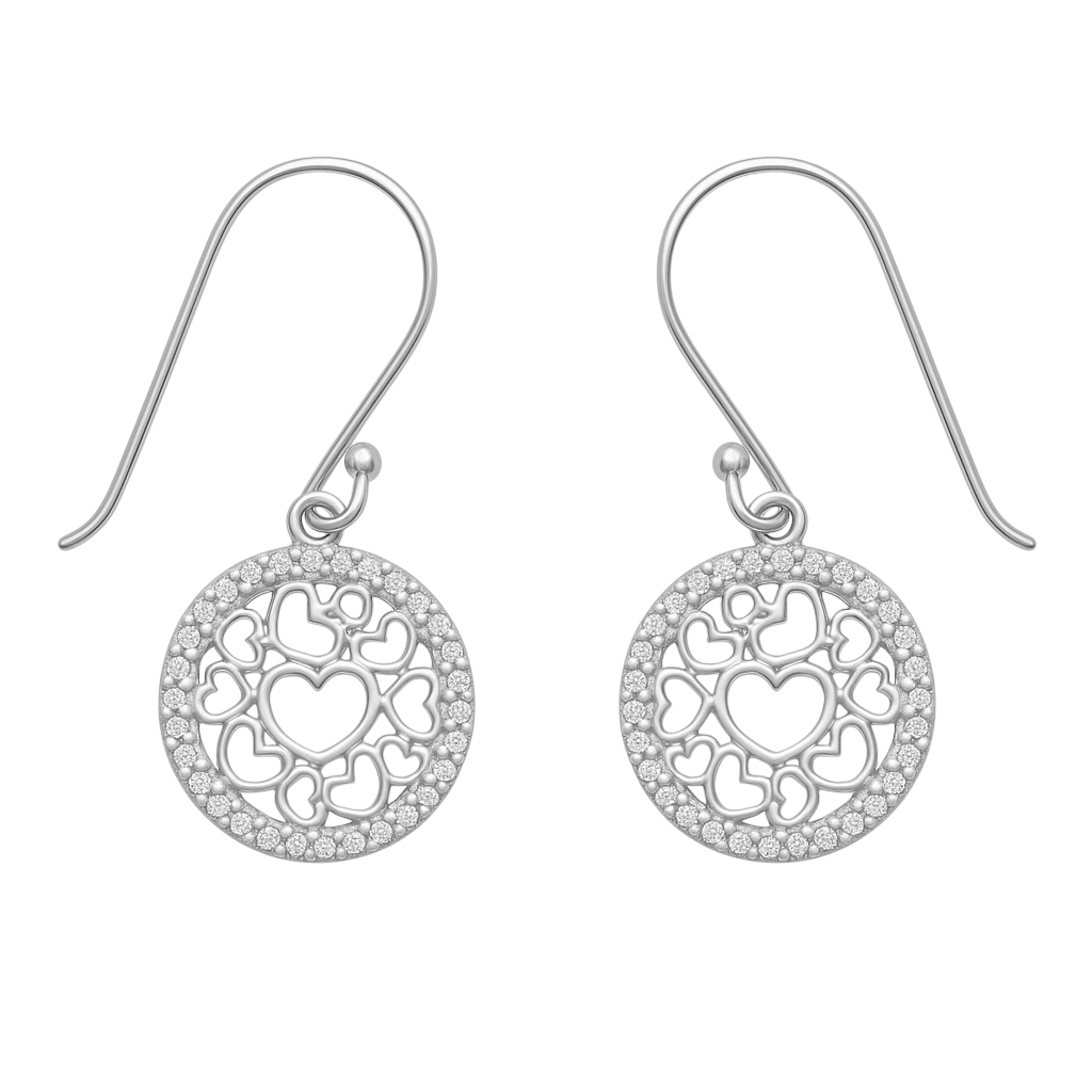 Boucles d’oreilles Cœur ajouré & zirconium en argent 925 rhodié