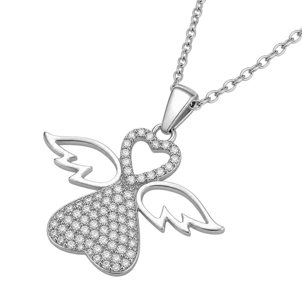 Collier Ange Cœur en Argent 925 Rhodié & Zirconiums