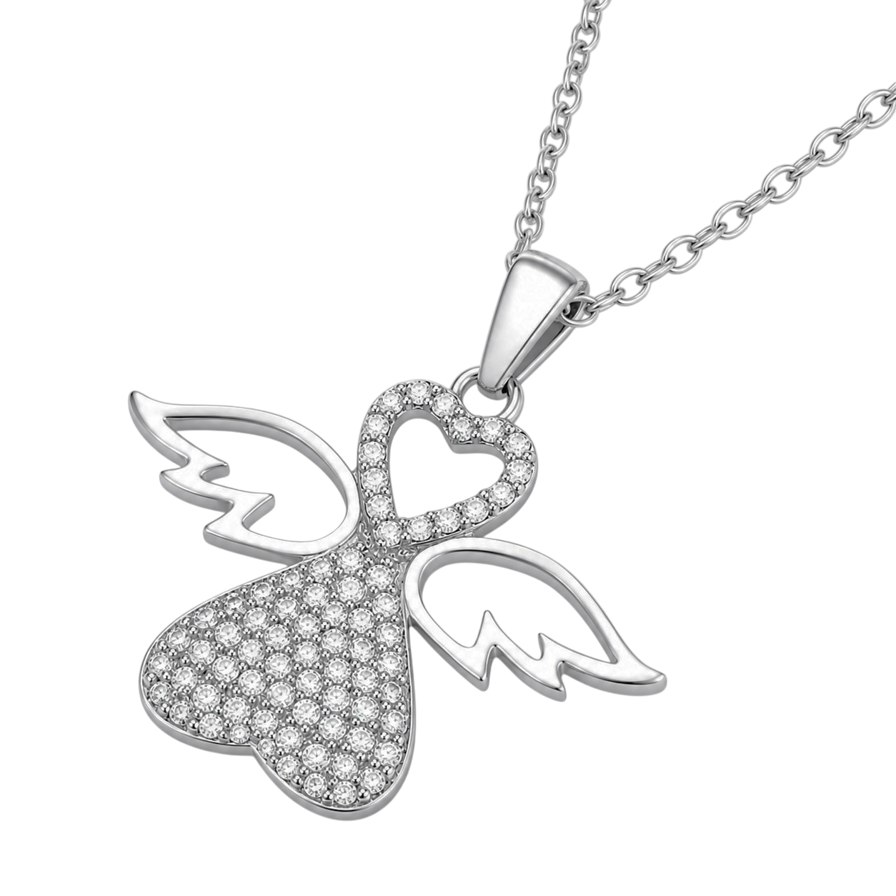 Collier Ange Cœur en Argent 925 Rhodié & Zirconiums