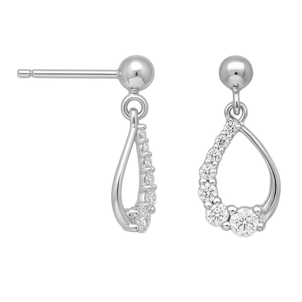 Boucles d’oreilles pendantes en argent rhodié & zirconium blanc – Élégance Goutte Cristalline
