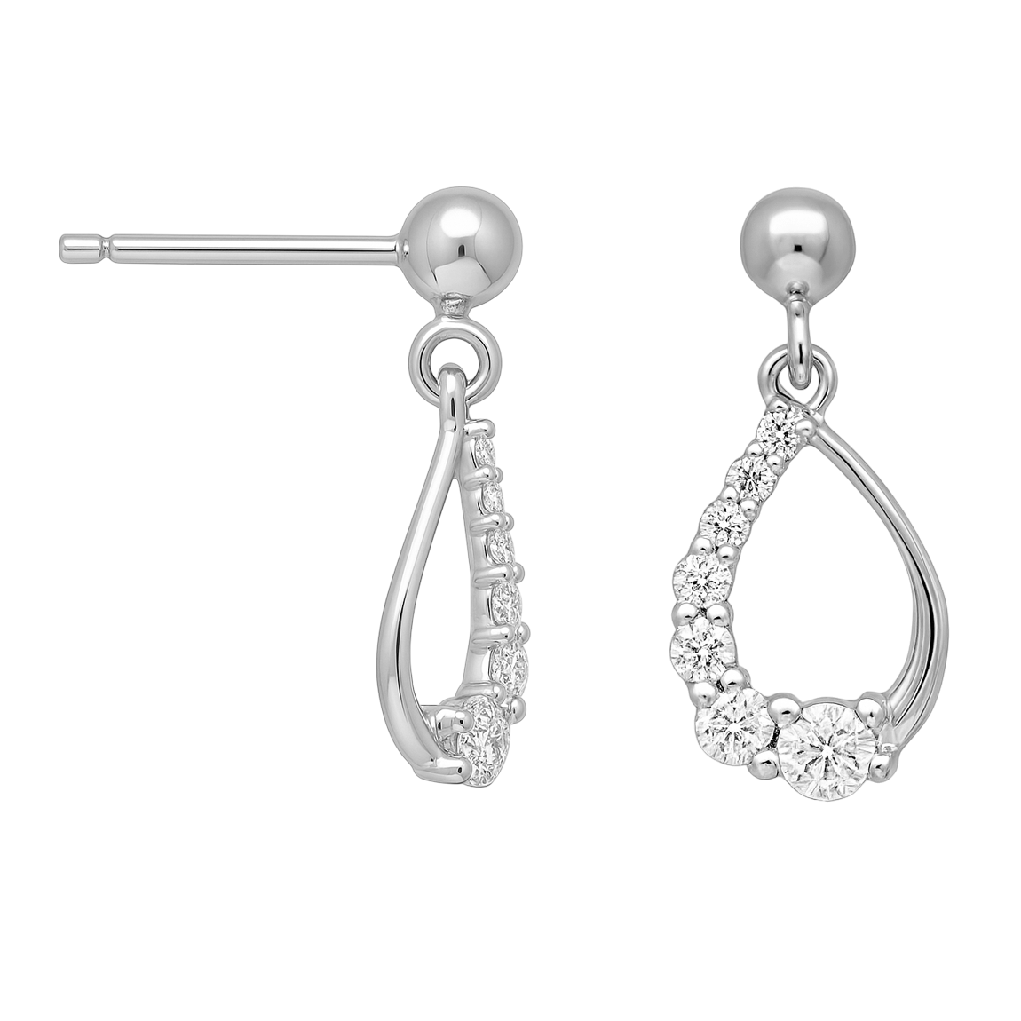 Boucles d’oreilles pendantes en argent rhodié & zirconium blanc – Élégance Goutte Cristalline