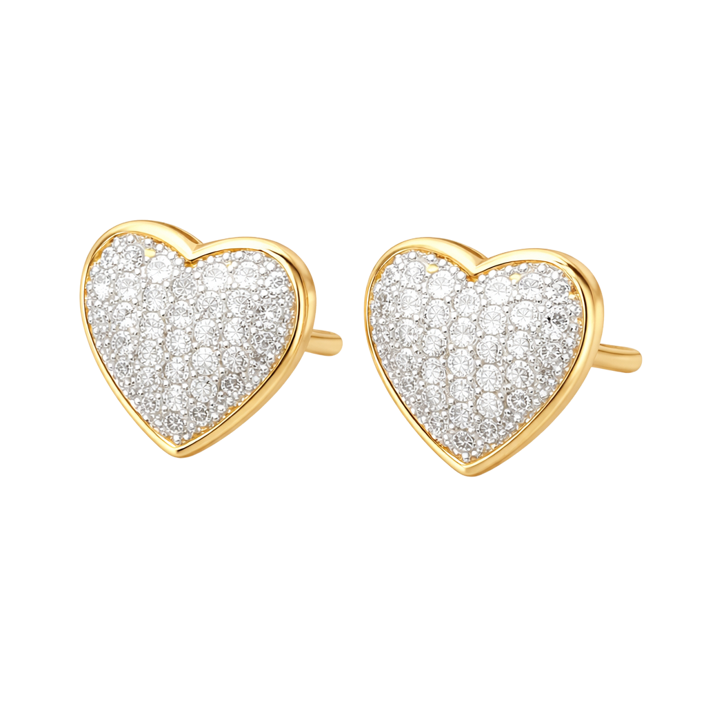 Boucles d’oreilles Cœur – Plaqué Or 18 Carats & Zirconium