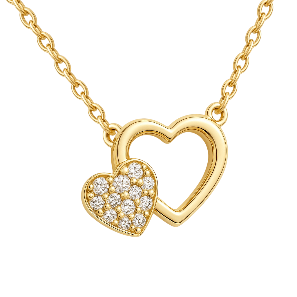 Collier Double Cœur – Plaqué Or & Zirconium