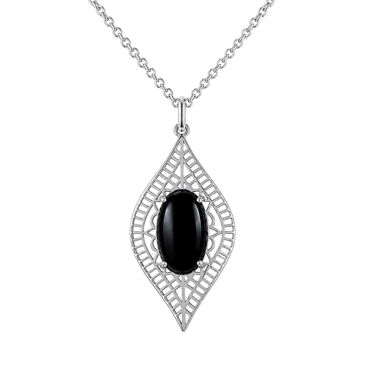 Collier Onyx Noir & Argent 925 Rhodié