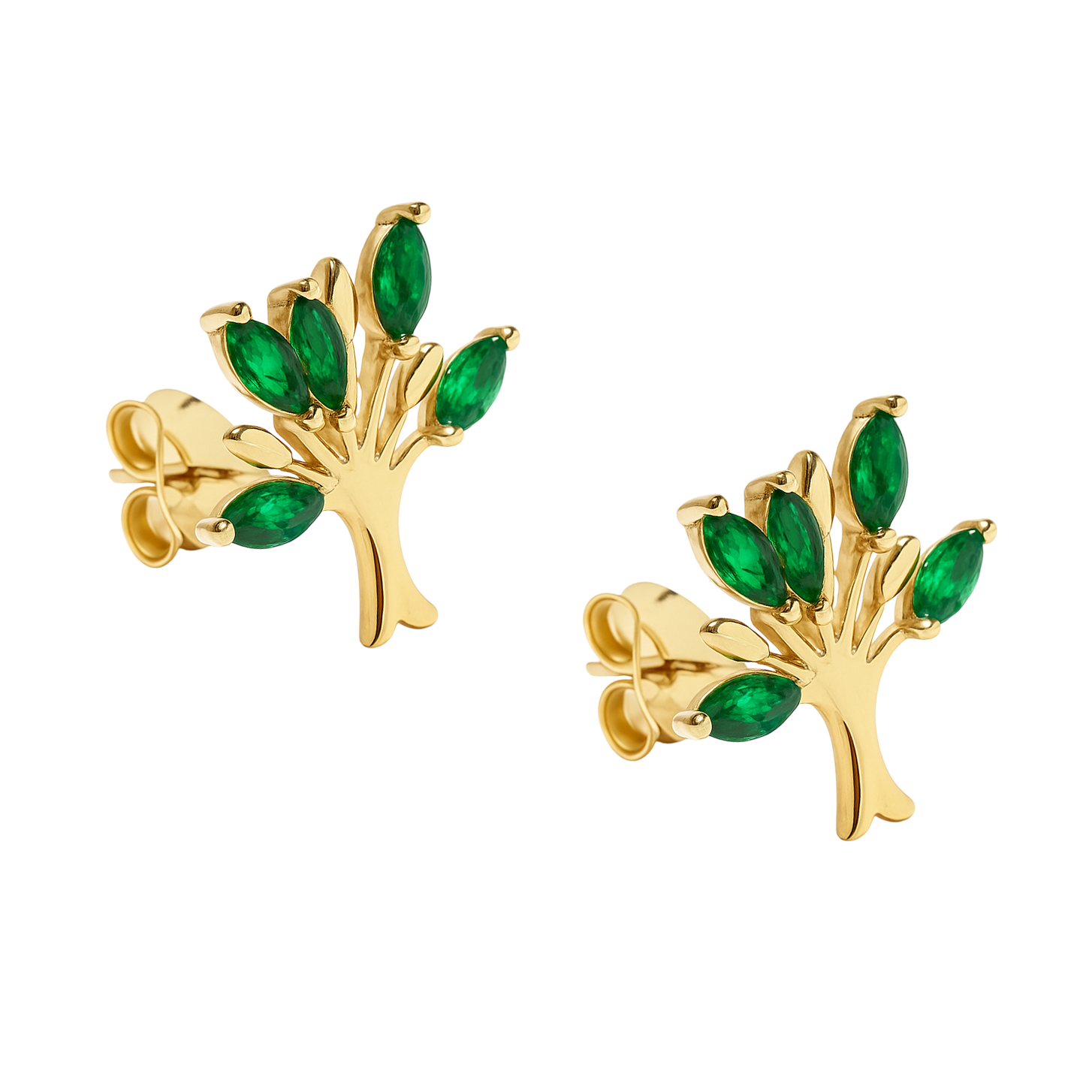 Boucles d’Oreilles Arbre de Vie – Plaqué Or & Pierres Zirconium Vert – Bijou Féminin Élégant