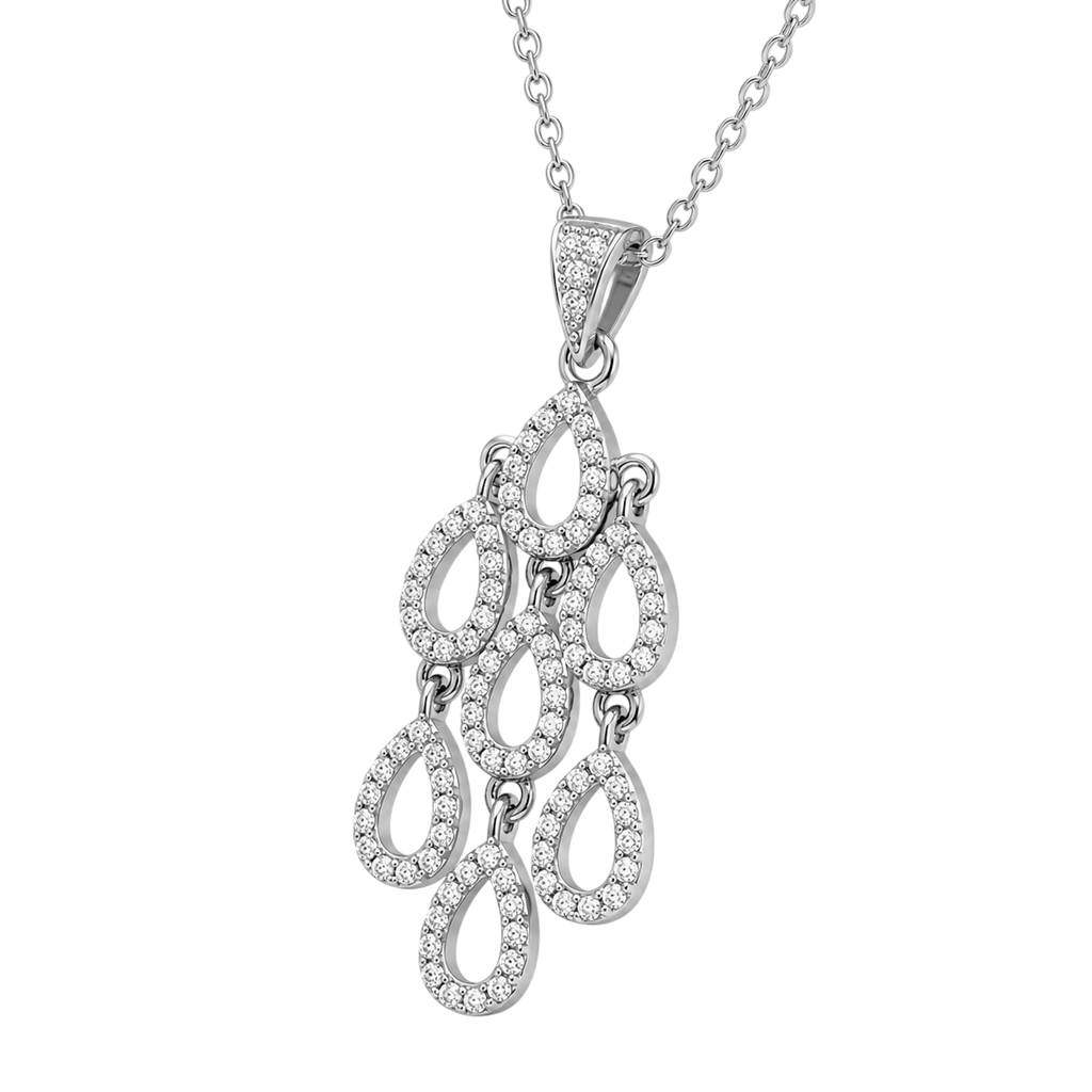 Collier en Argent 925 Rhodié & Zirconiums – Pendentif Gouttes Élégantes
