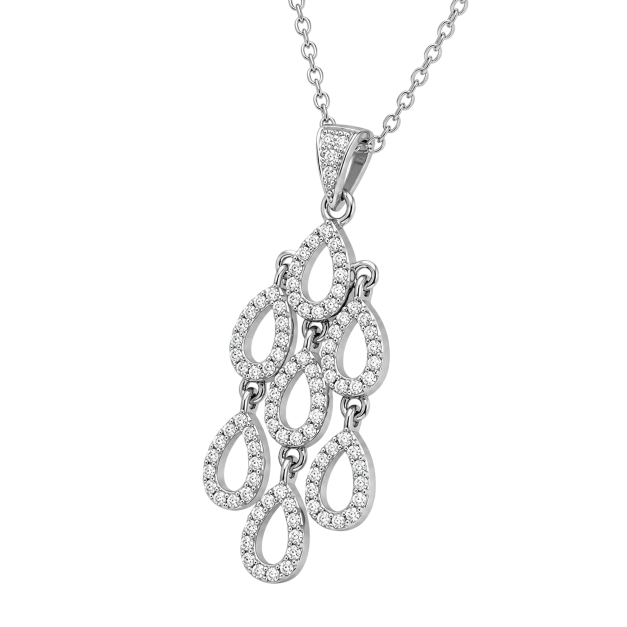 Collier en Argent 925 Rhodié & Zirconiums – Pendentif Gouttes Élégantes