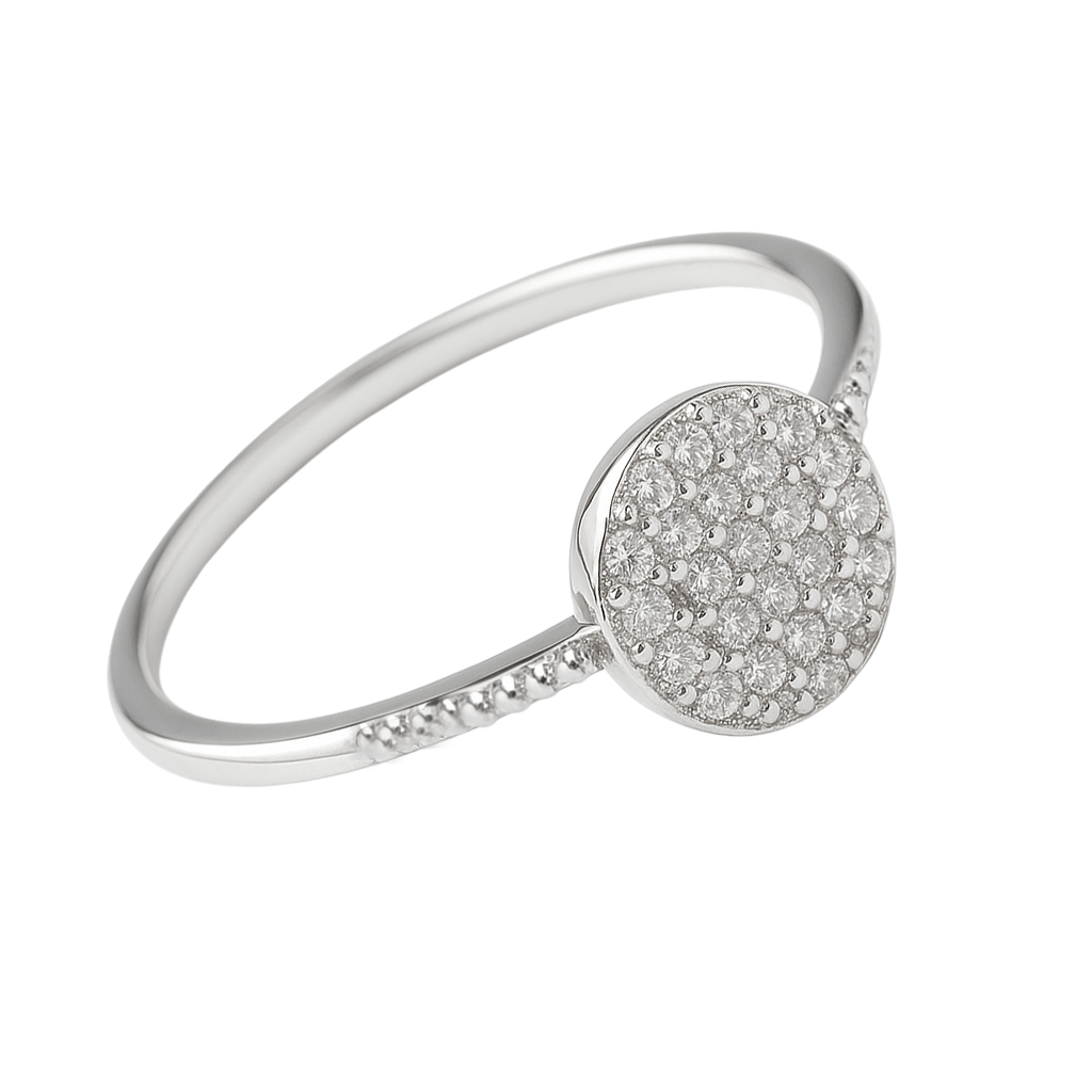 Bague en Argent 925 Rhodié – Pavé de Zirconium Étincelant | Bague Fine Femme