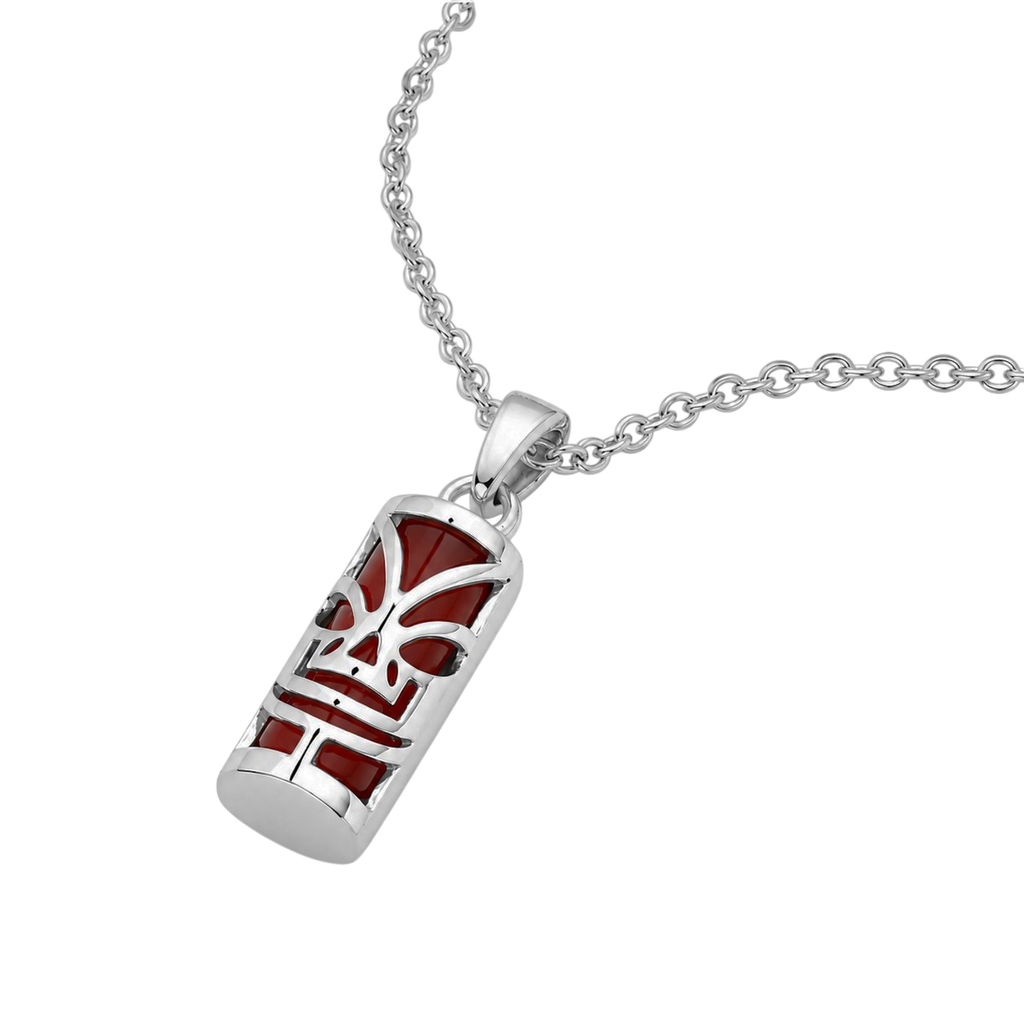 Collier petit Tiki en Argent 925 Rhodié & Agate rouge Naturelle – Unisexe
