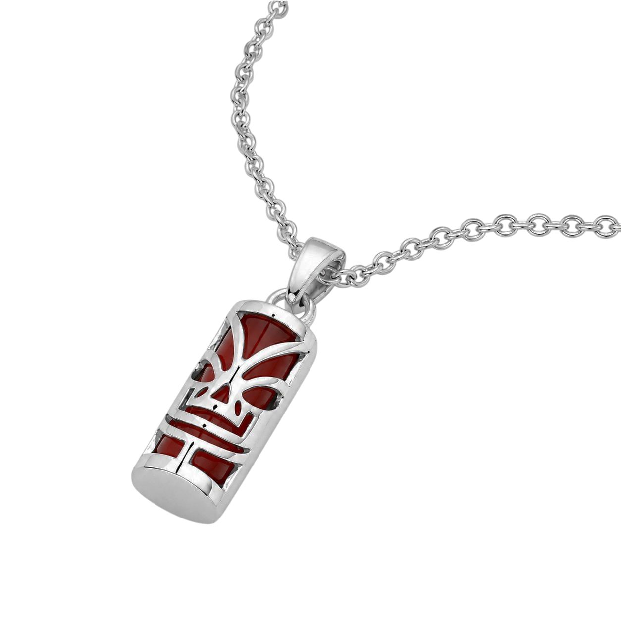Collier petit Tiki en Argent 925 Rhodié & Agate rouge Naturelle – Unisexe