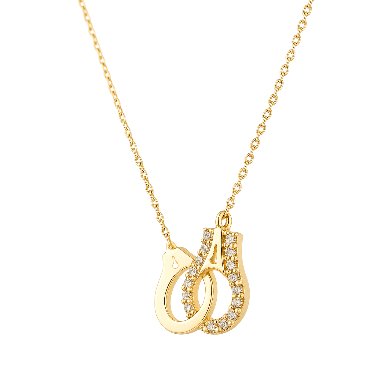 Collier Menottes Plaqué Or – Zirconium Étincelant | Chaîne 40 cm + 5 cm