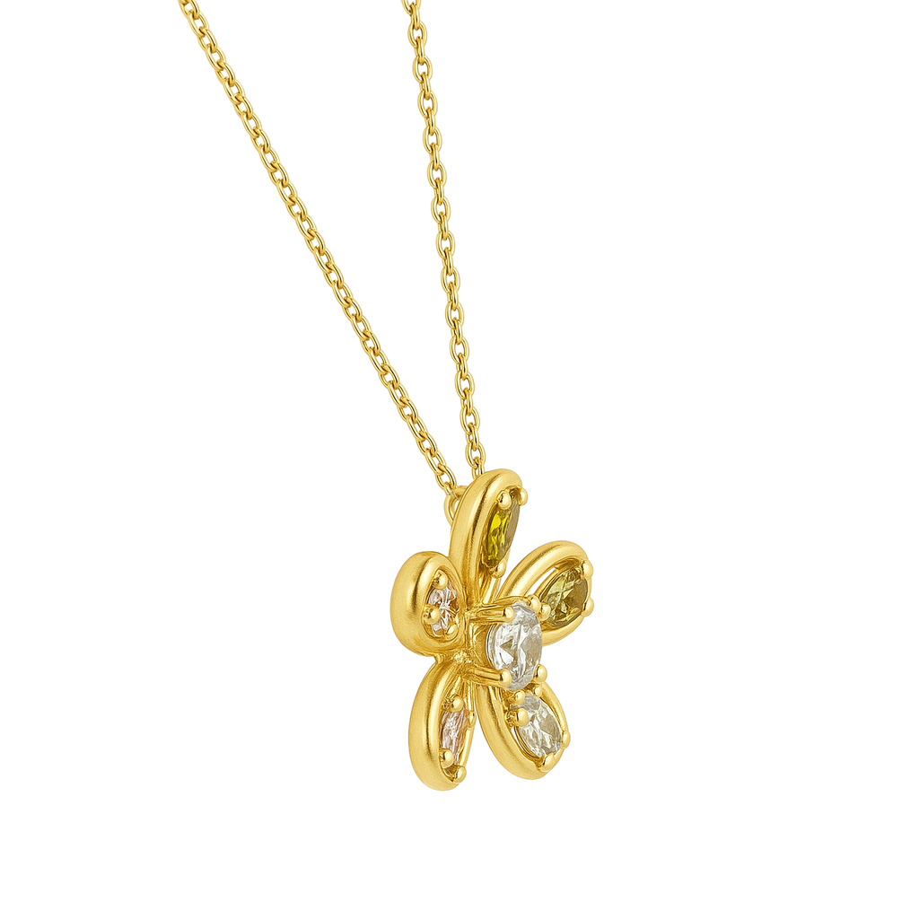 Collier Fleur Multicolore – Plaqué Or & Zirconium