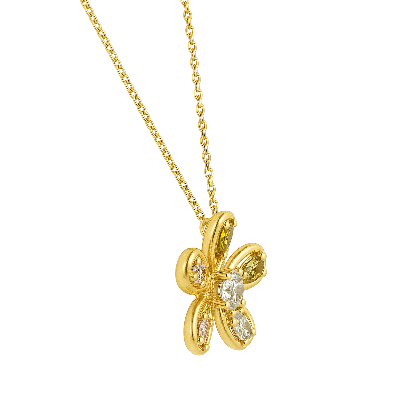 Collier Fleur Multicolore – Plaqué Or & Zirconium