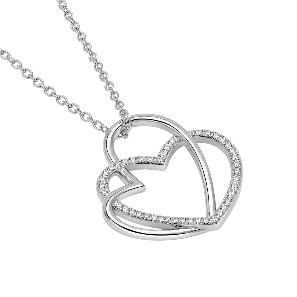 Collier Cœurs Entrelacés en Argent 925 Rhodié & Zirconiums