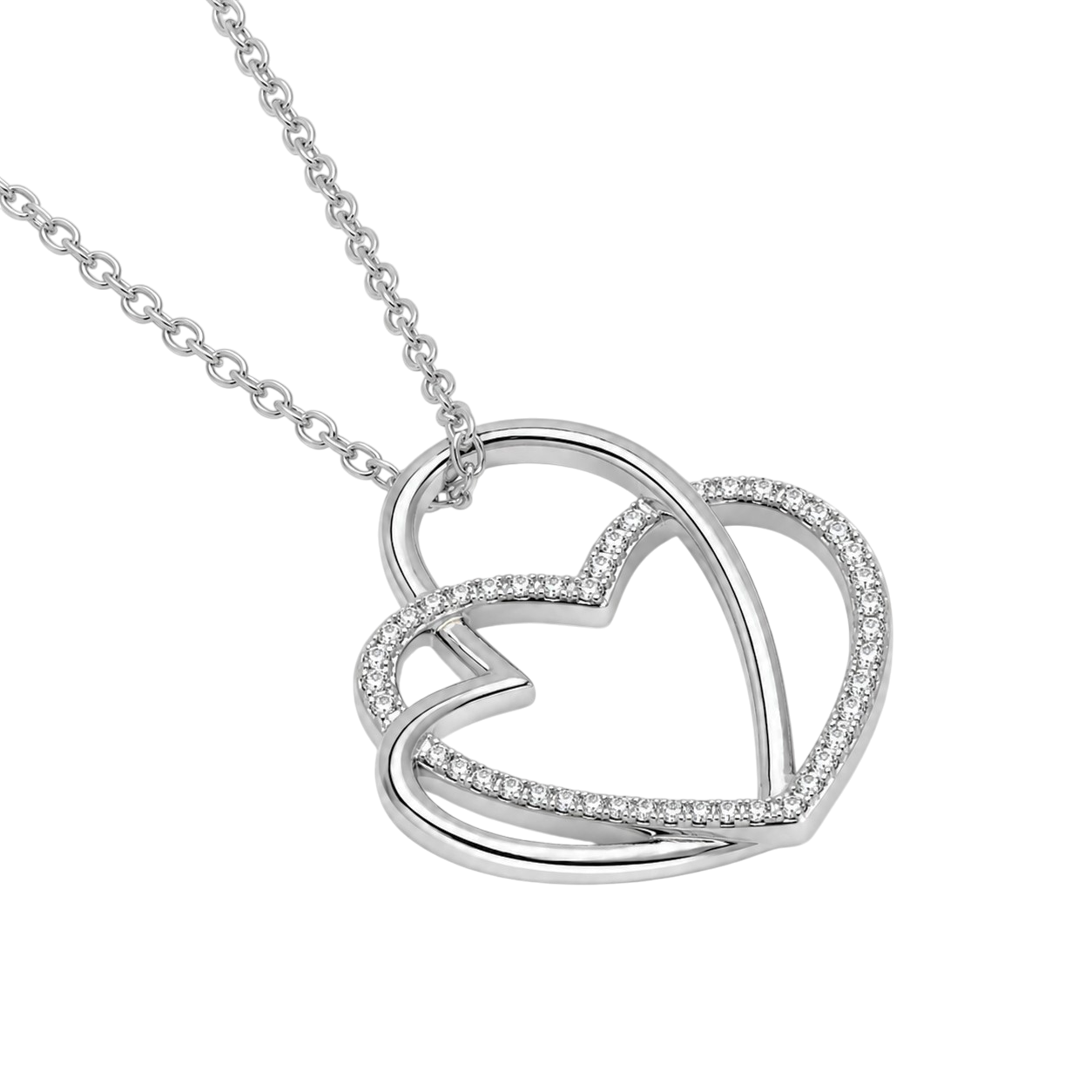 Collier Cœurs Entrelacés en Argent 925 Rhodié & Zirconiums