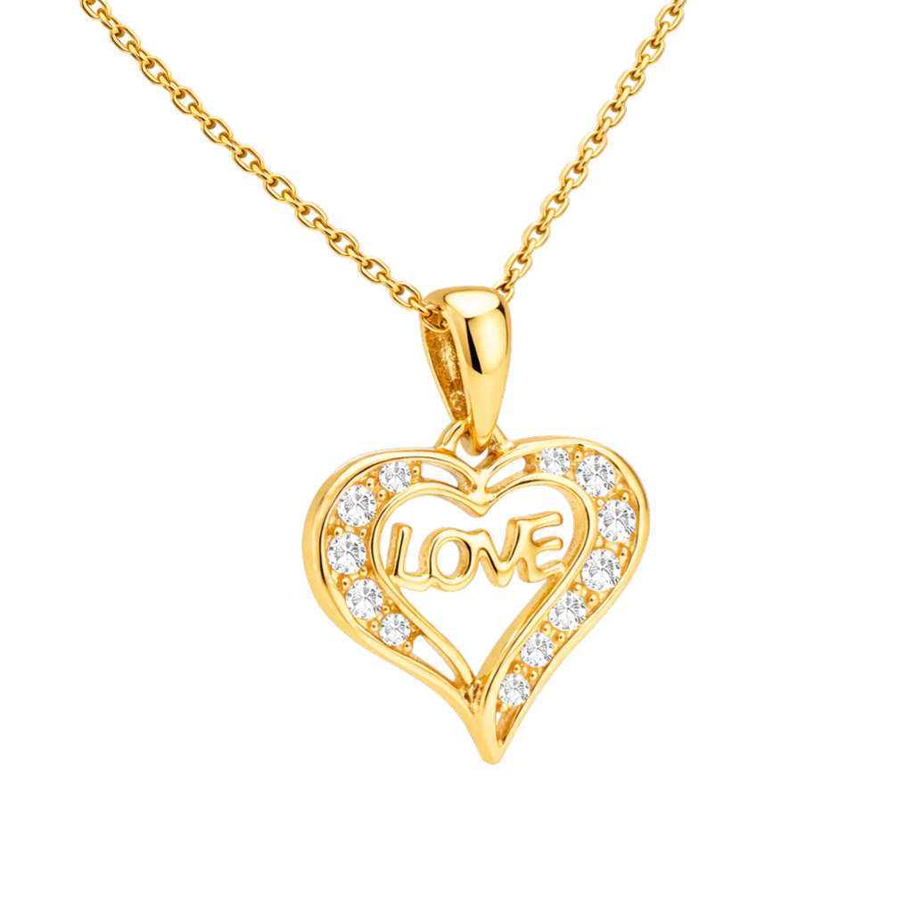 Collier Cœur LOVE – Plaqué Or 18 Carats & Zirconium