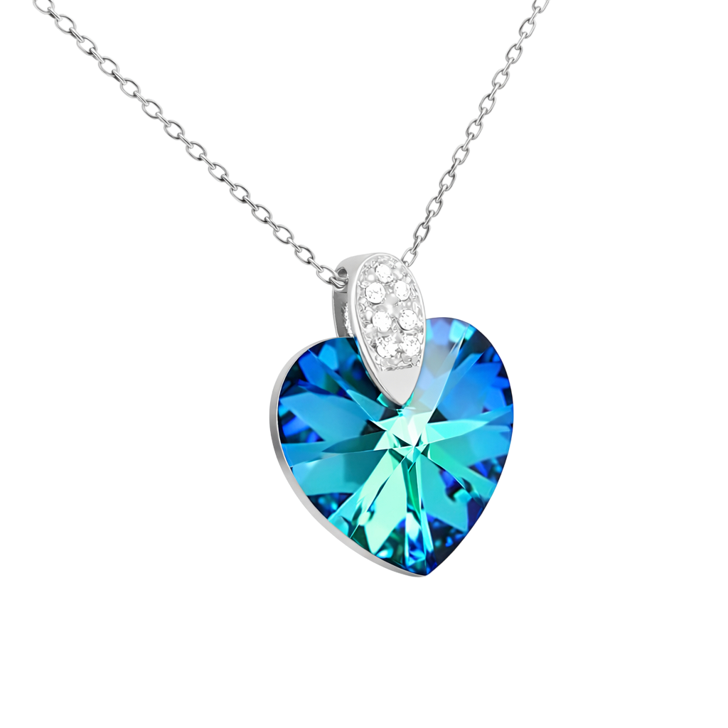 Collier Cœur en Argent 925 Rhodié & Cristal bleu/vert
