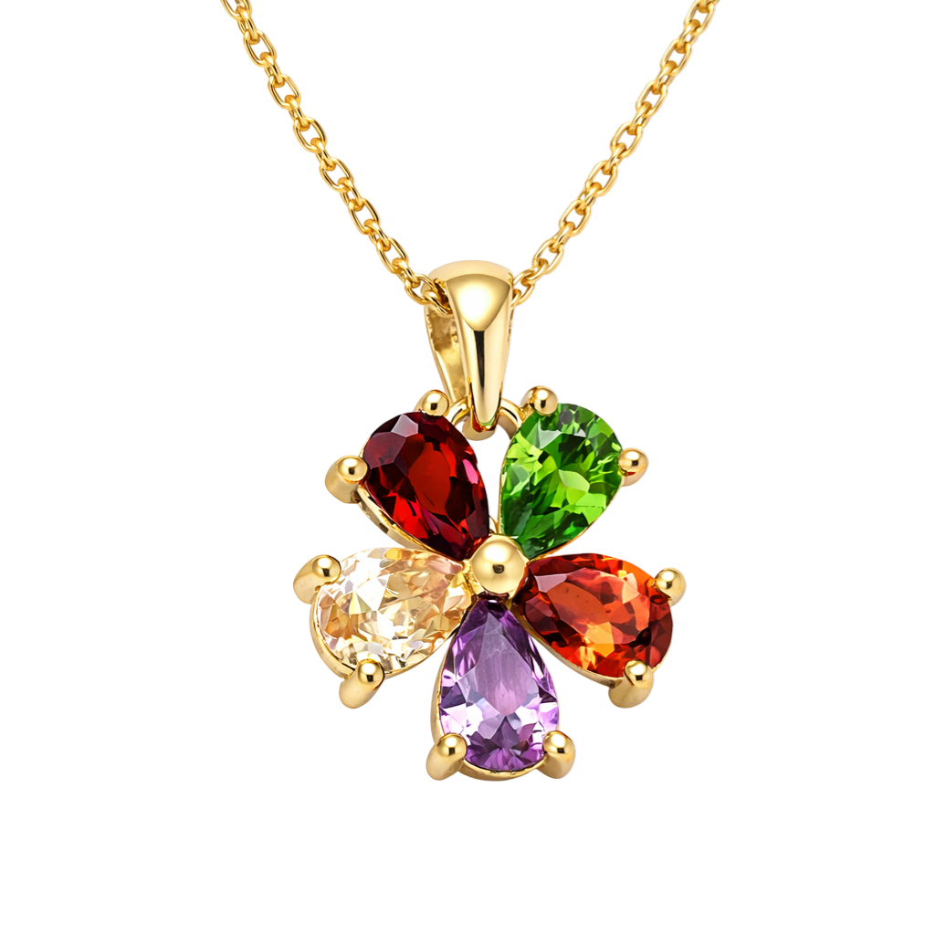 Collier Fleur Multicolore – Plaqué Or 18 Carats & Zirconium