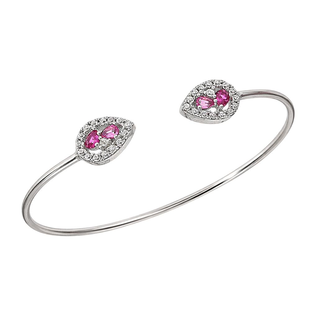Bracelet ouvert en argent 925 rhodié & zirconiums roses
