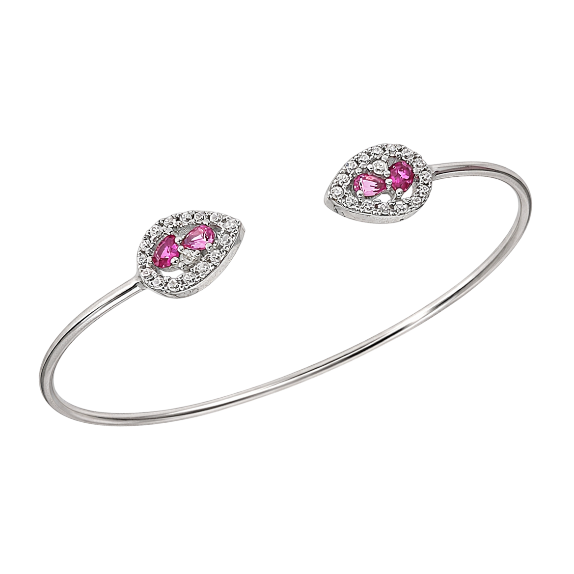 Bracelet ouvert en argent 925 rhodié & zirconiums roses