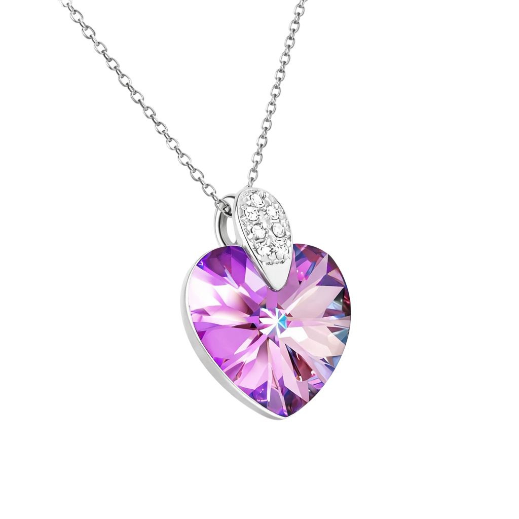 Collier Cœur en Argent 925 Rhodié & Cristal Violet