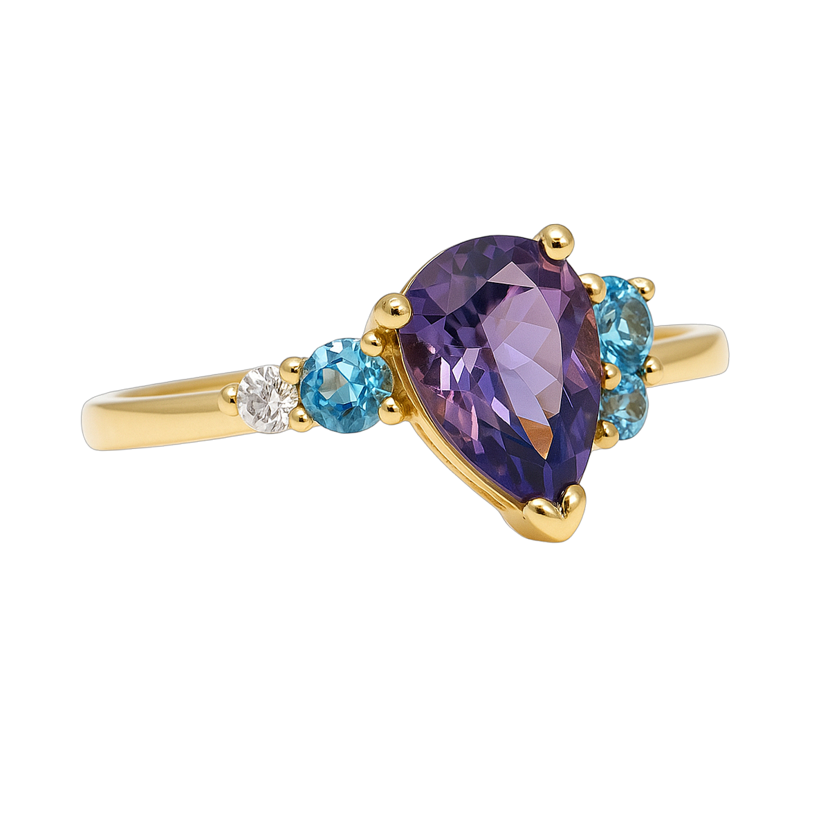 Bague plaqué or  – Zirconiums violet, bleu & blanc