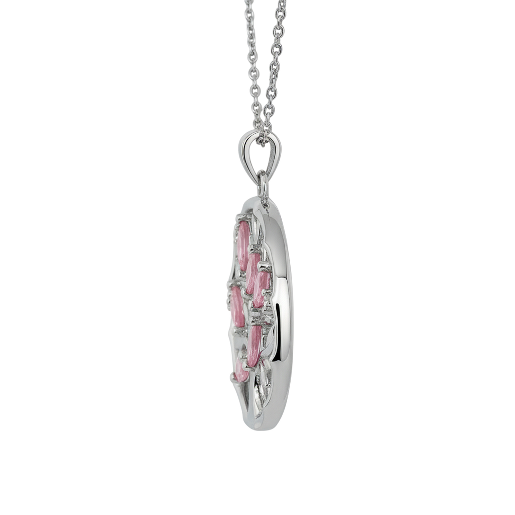 Collier Arbre de Vie en Argent 925 Rhodié & Zirconium – Pendentif Pierre Rose