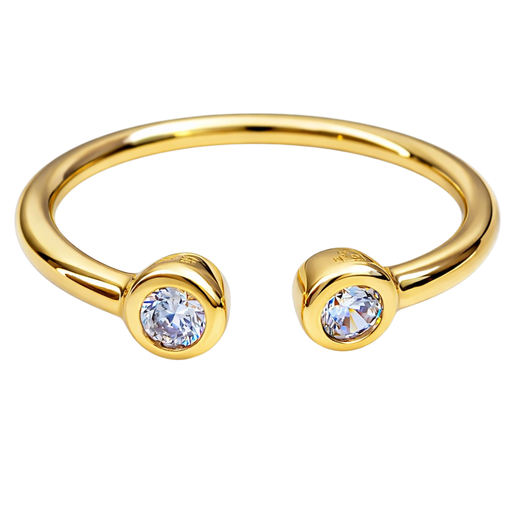 Bague ouverte double zirconium – Plaqué or