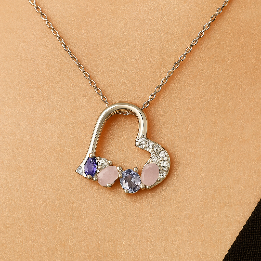 Collier Cœur en Argent 925 Rhodié – Zirconium & Pierres Pastel