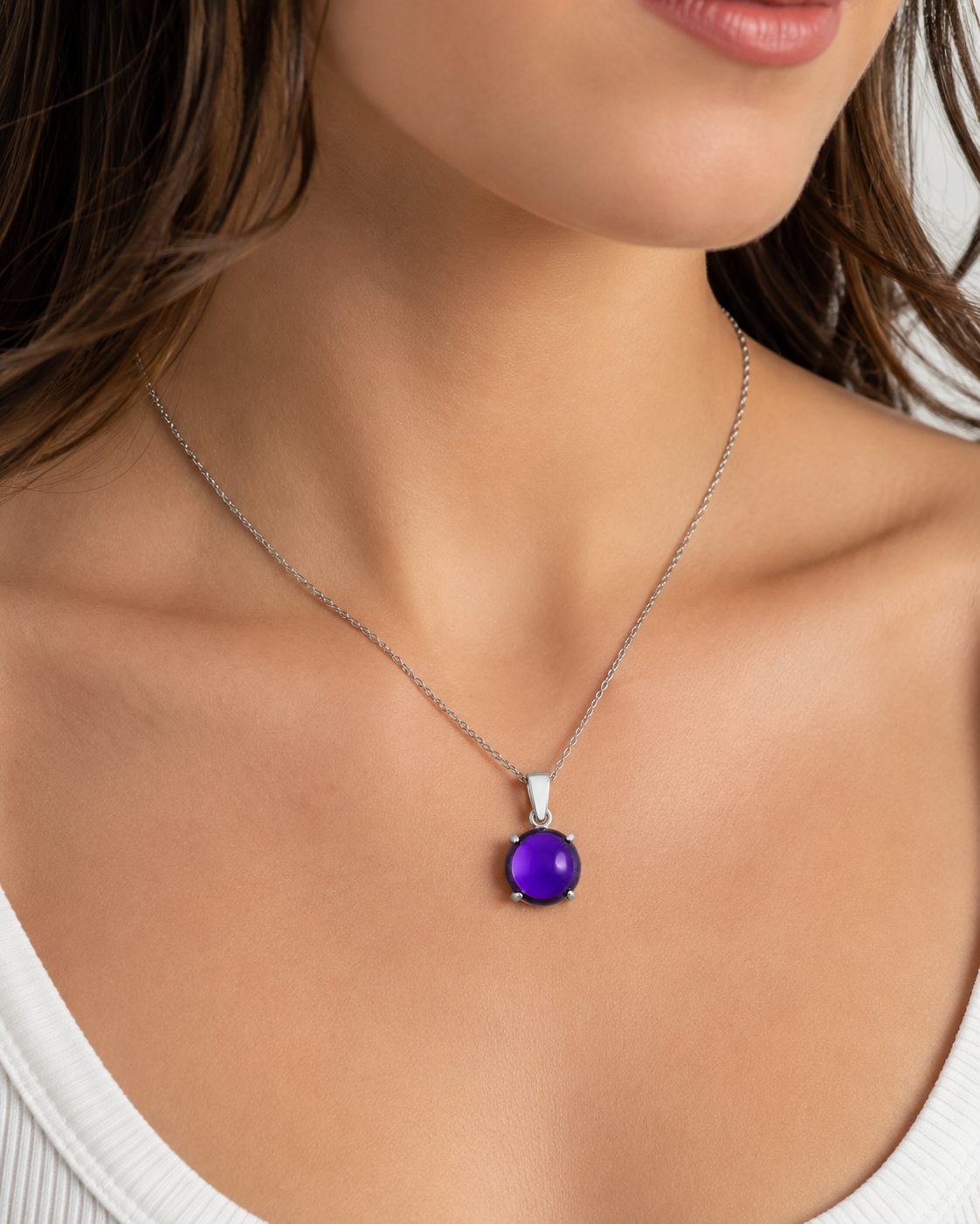 Collier Améthyste Véritable & Argent 925 Rhodié