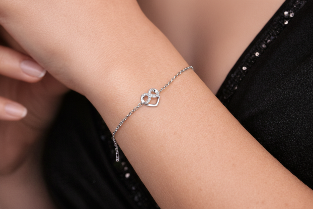 Bracelet Cœur Infini en Argent 925 & Zirconium