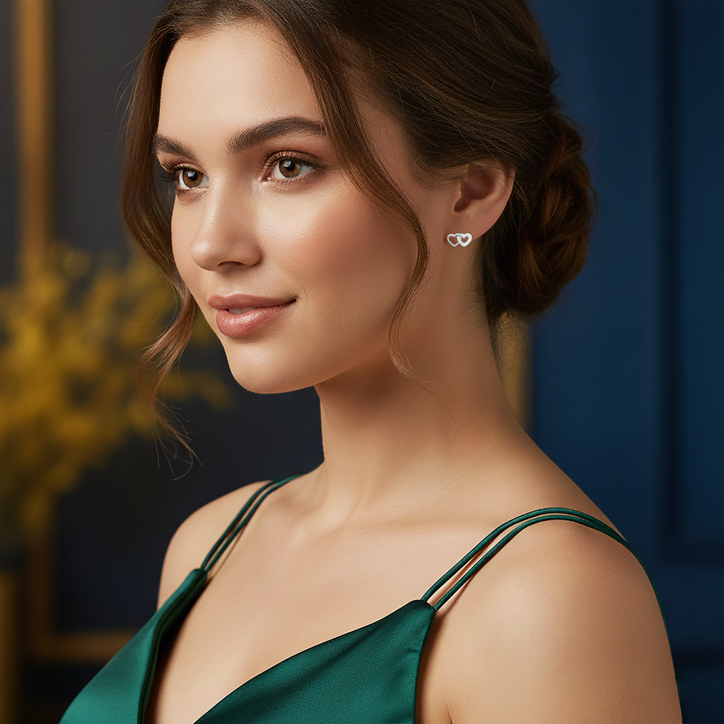 Boucles d’oreilles Cœurs Entrelacés – Argent 925 rhodié & Zirconium