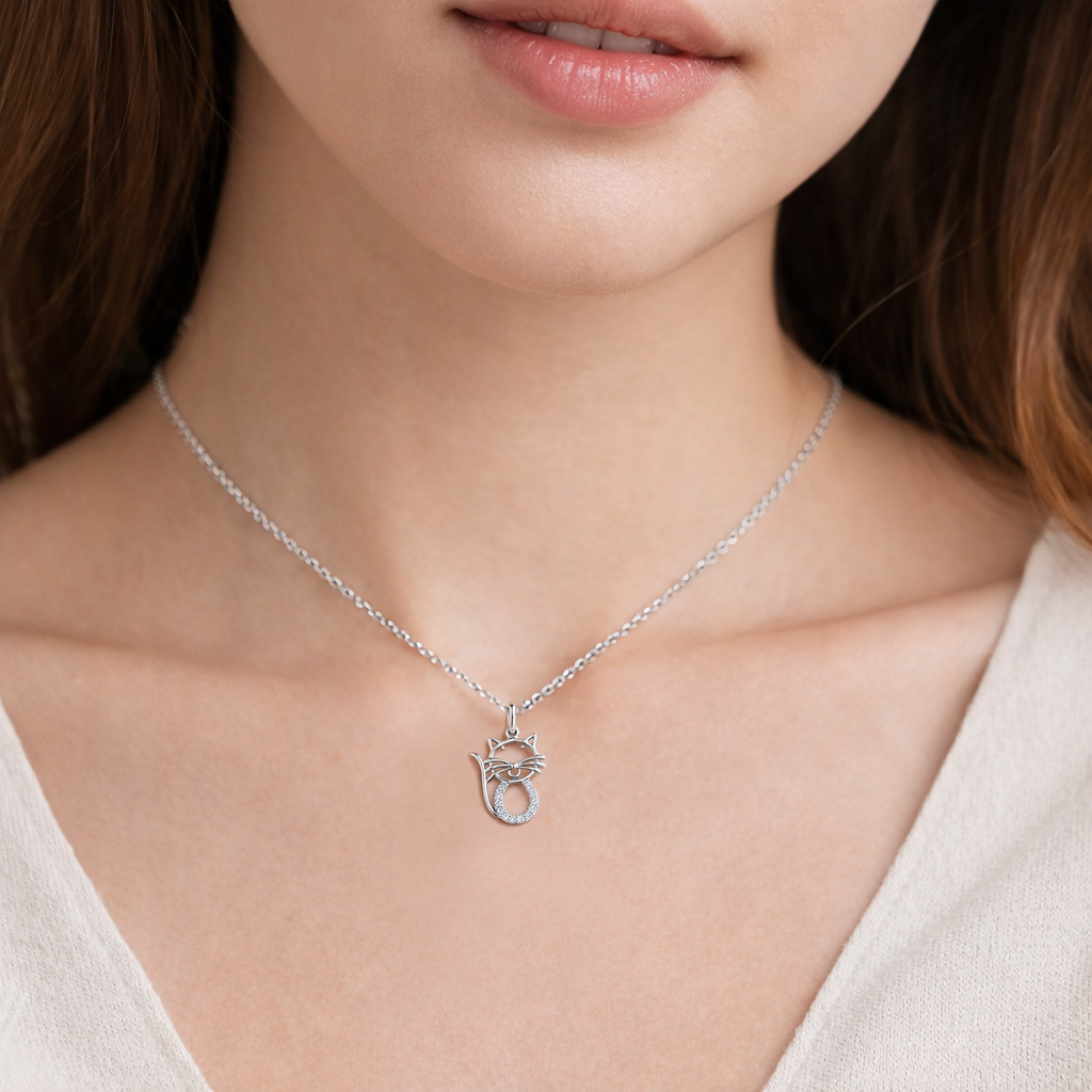 Collier Chat Élégance – Argent 925 Rhodié & Zirconiums