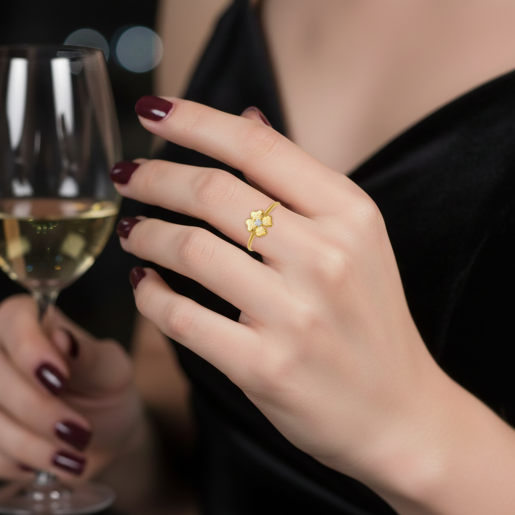 Bague Trèfle en Plaqué Or 18 Carats & Zirconium