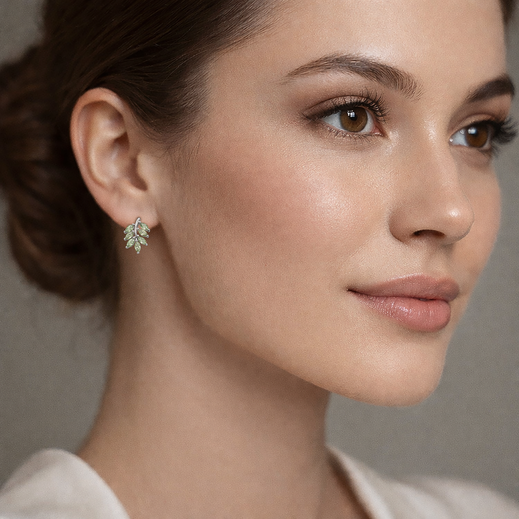 Boucles d’oreilles Feuillage en Argent 925 Rhodié & Zirconium Vert