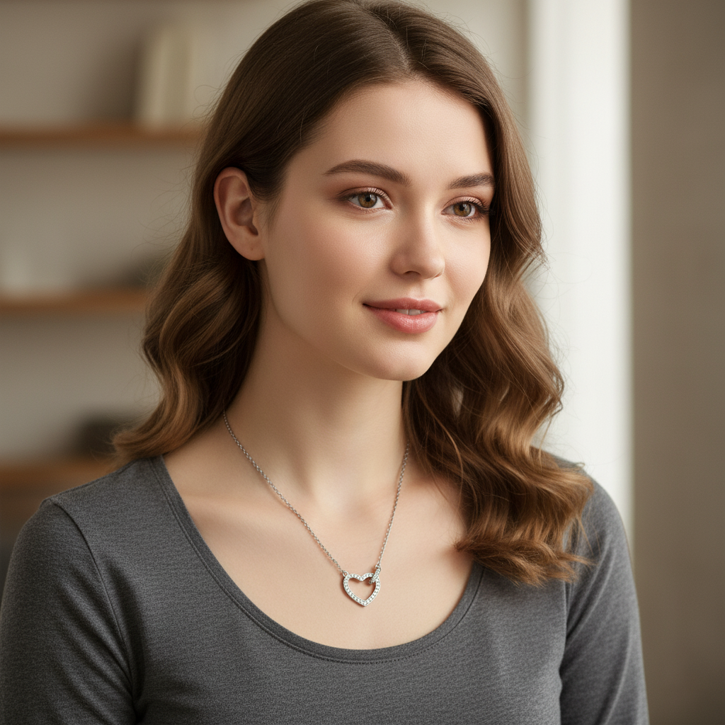 Collier Cœur Argent 925 Rhodié & Zirconium – Chaîne 40 + 5 cm