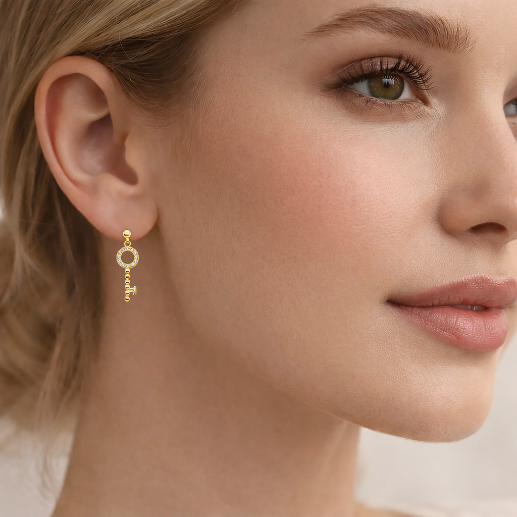 Boucles d’oreilles Clé en plaqué or 18 carats & zirconium