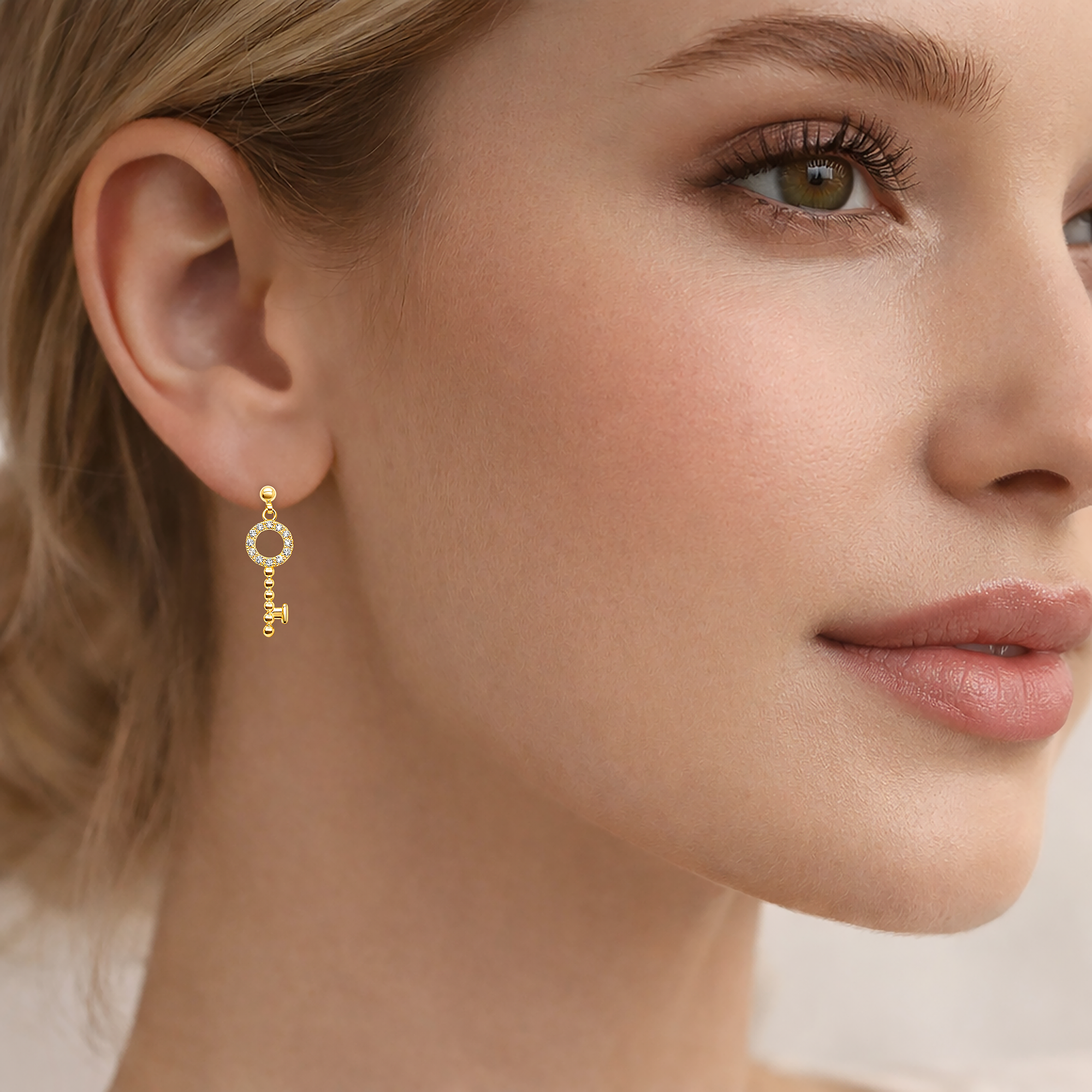 Boucles d’oreilles Clé en plaqué or 18 carats & zirconium