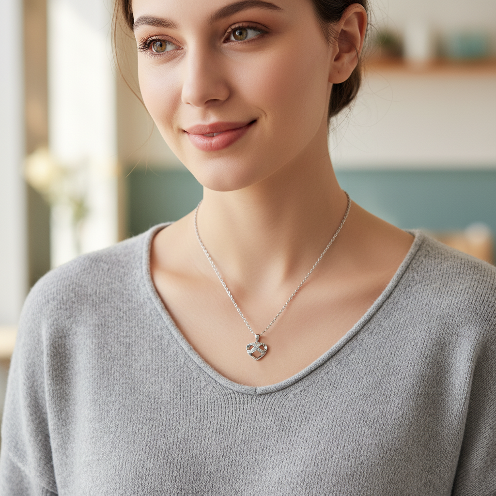 Collier Cœur & Infini en Argent 925 Rhodié – Zirconiums Étincelants