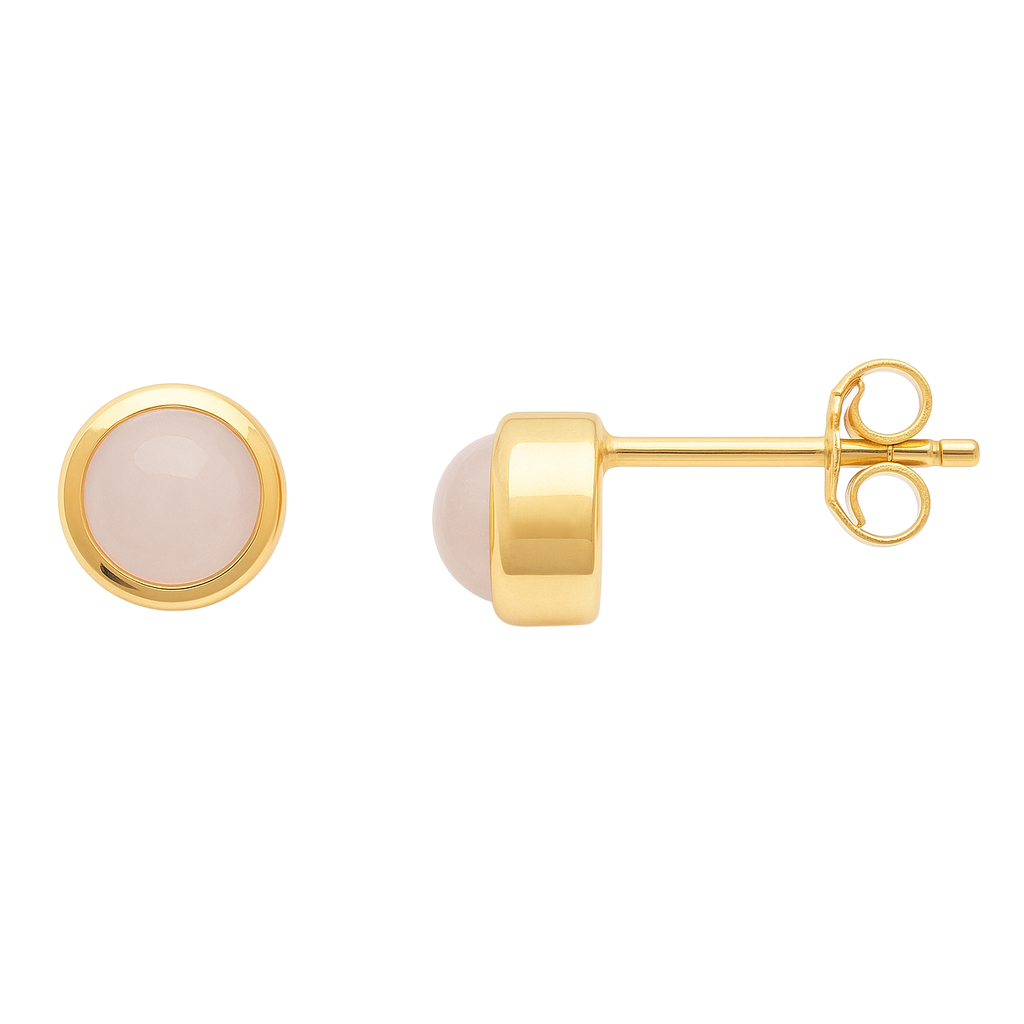 Boucles d’oreilles puces en plaqué or & Quartz Rose – Élégance Douce et Intemporelle