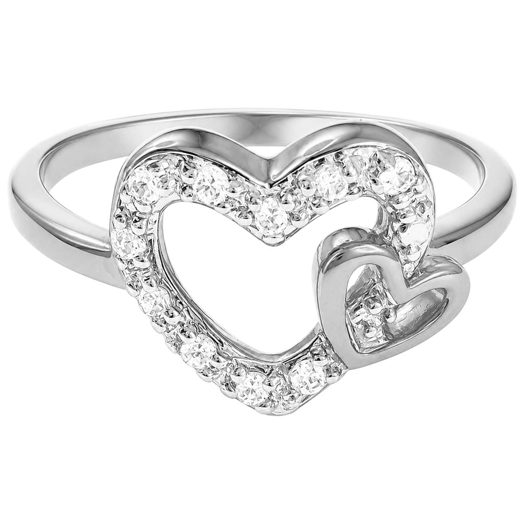 Bague Cœurs Entrelacés Argent 925 Rhodié & Zirconiums