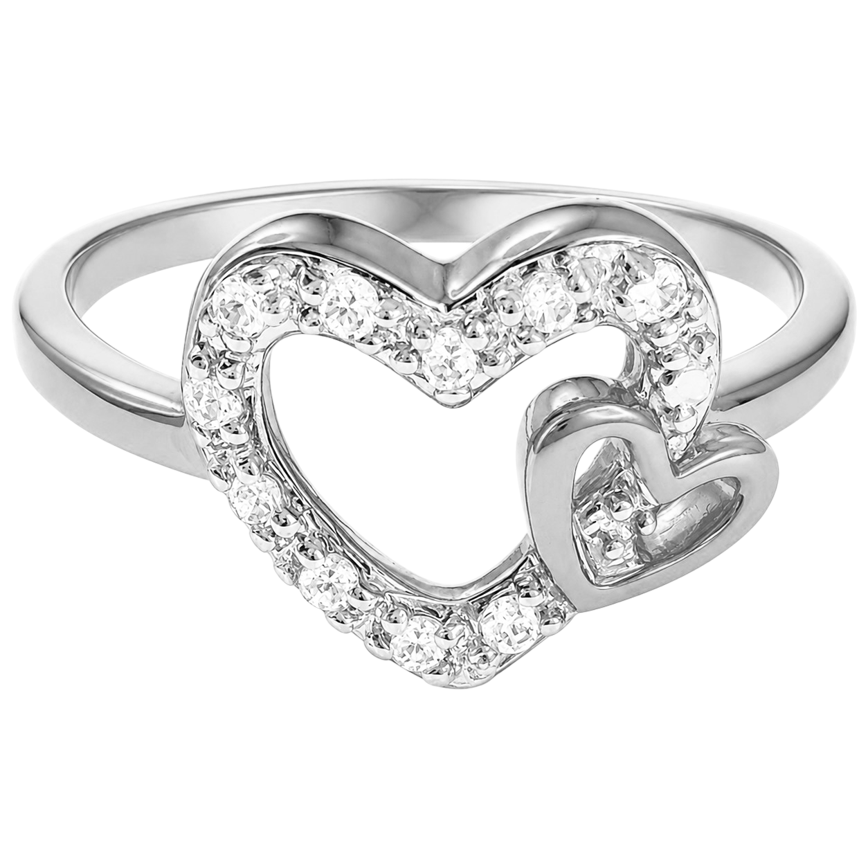 Bague Cœurs Entrelacés Argent 925 Rhodié & Zirconiums