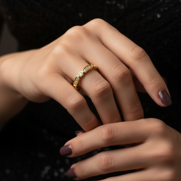 Bague Femme plaqué or – Anneau zirconium étincelant