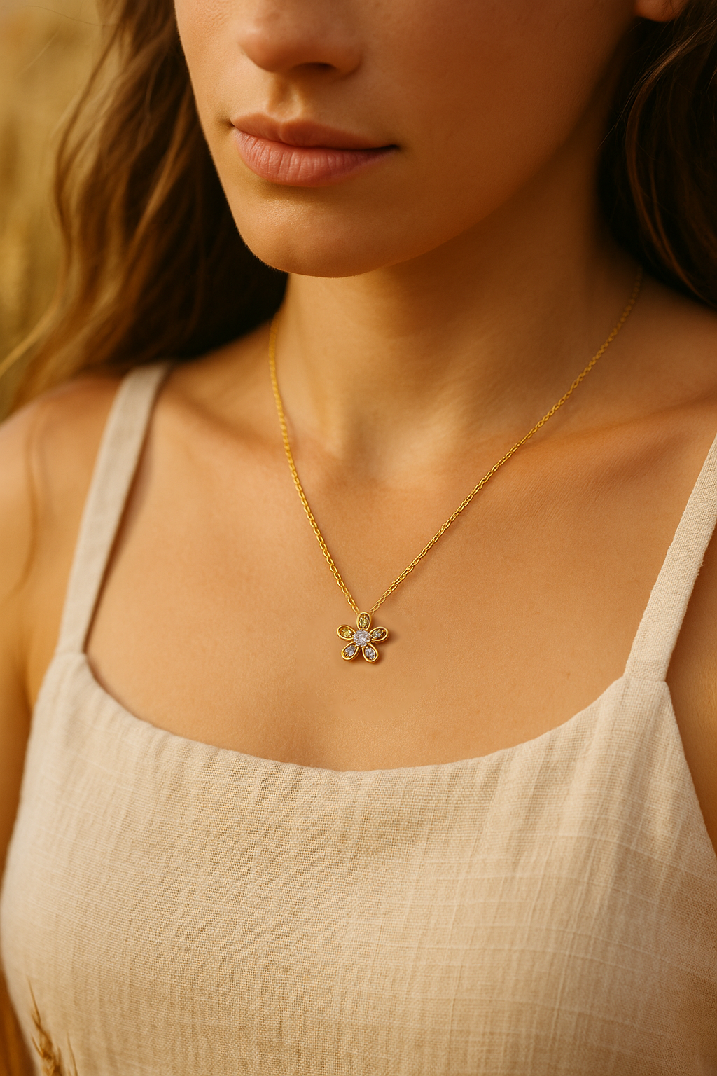 Collier Fleur Multicolore – Plaqué Or & Zirconium