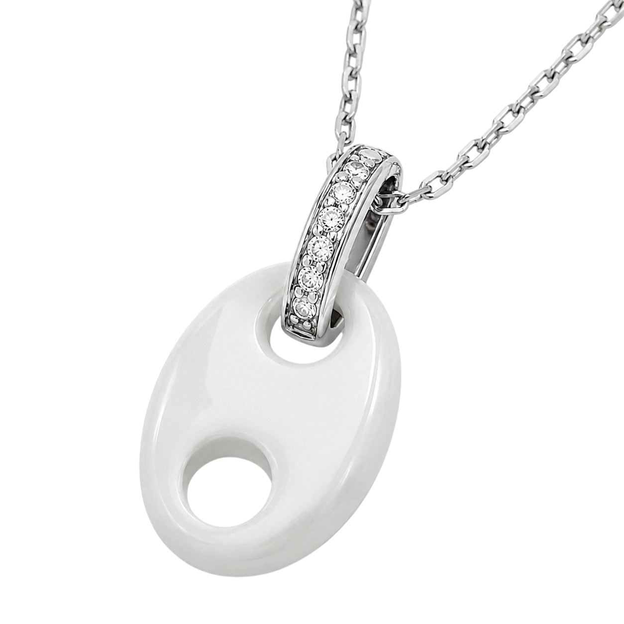 Collier Céramique Blanche & Argent 925 Rhodié