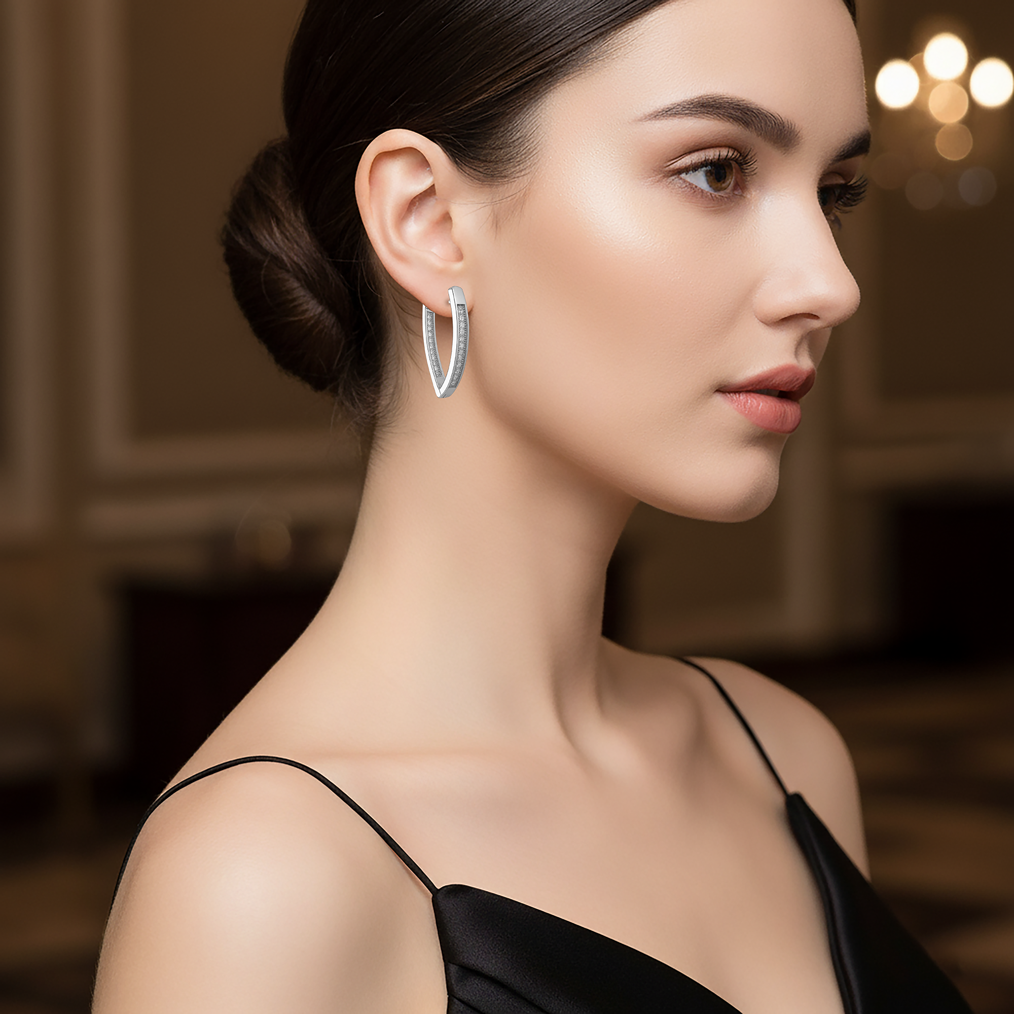 Boucles d’Oreilles en Argent Rhodié & Zirconium Blanc – Élégance Intemporelle