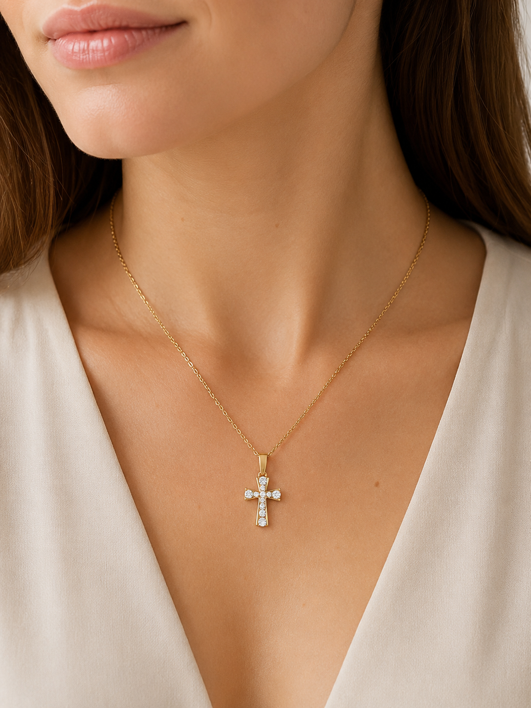Collier Croix Zirconium Plaqué Or Jaune 18 Carats