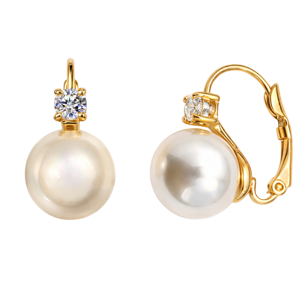Boucles d’oreilles perle nacrée & zirconium – Plaqué or 18 carats