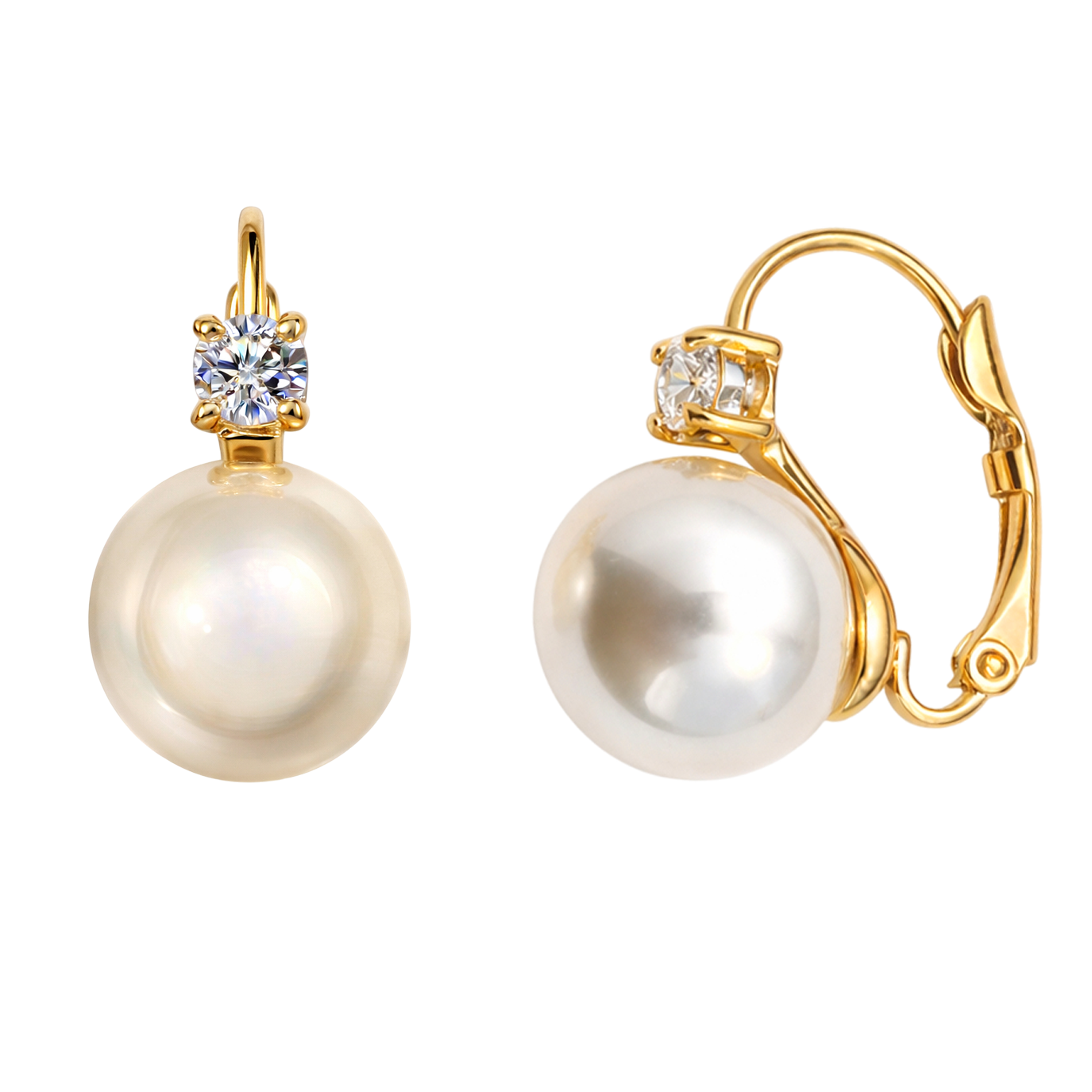 Boucles d’oreilles perle nacrée & zirconium – Plaqué or 18 carats